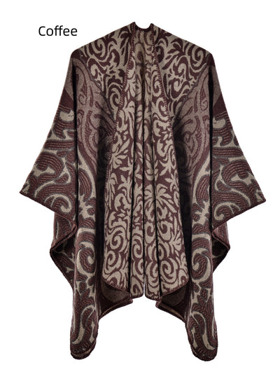 Retro Flame Jacquard Warm Split Shawl