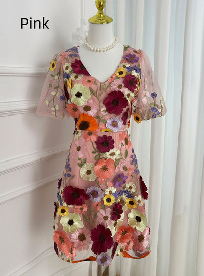 Heavy Three-dimensional Flower Slim Dress