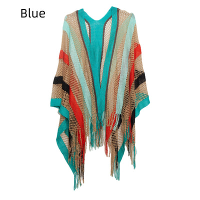 Rainbow Stripe Summer Sunscreen Thin Hollow Shawl