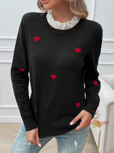 Leisure Embroidery Love Long Sleeve Sweater