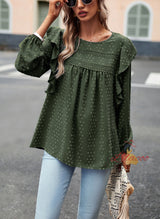 Casual Long-sleeved Solid Color Shirt Top
