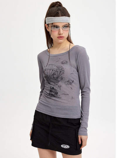 Printed Long Sleeve Shirt T-shirt