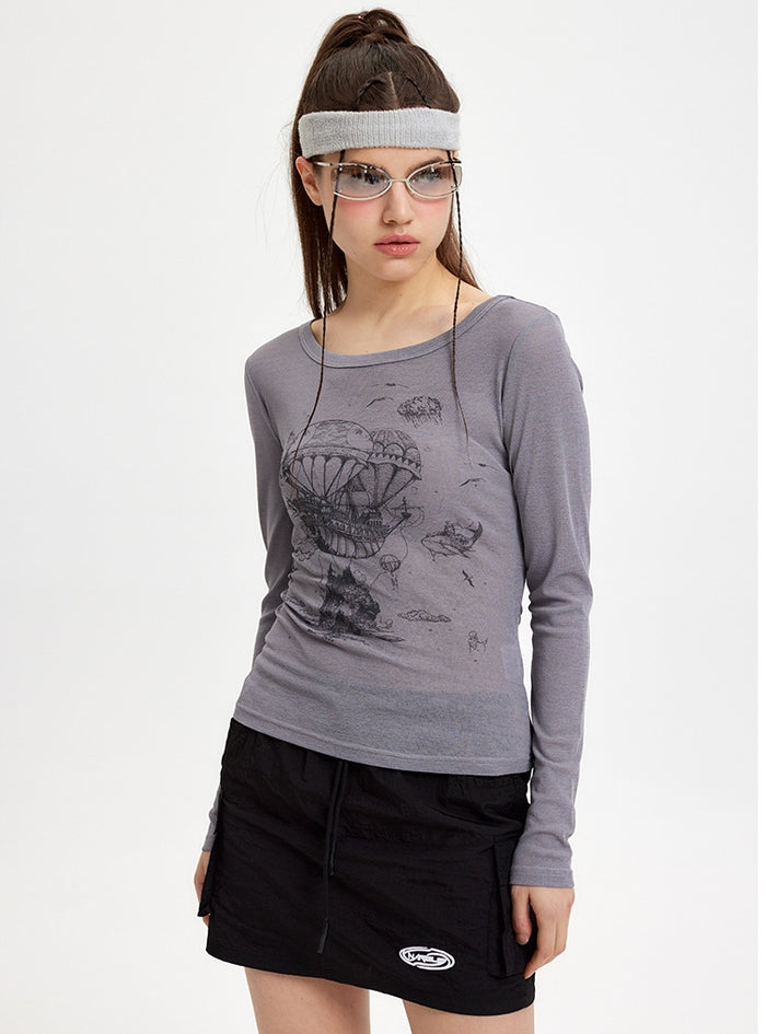 Printed Long Sleeve Shirt T-shirt