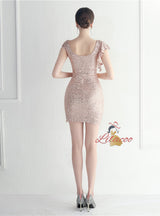 Scoop Neck Sequins Mini Prom Dress