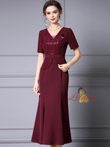Apricot Short Sleeve Sequins Mother Of The Bride Dress