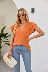 Solid Color V-neck Short Sleeve Loose T-shirt