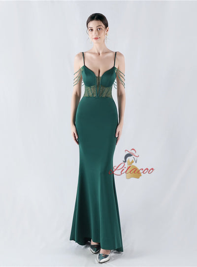 Mermaid Spaghetti Straps Beading Prom Dress