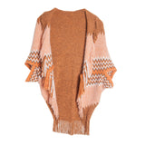 Bat Sleeve Knitted Fringed Shawl