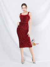 Sheath Straps Tea Length Prom Dress