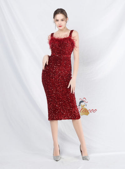 Sheath Straps Tea Length Prom Dress