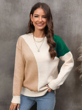 Pullover Splicing Color Matching Sweater