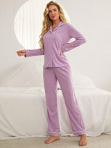 Solid Color Long Sleeve Trousers Pajamas Suit