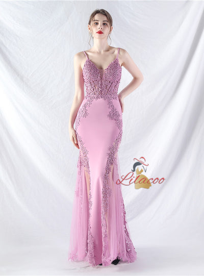Mermaid Spaghetti Straps Appliques Prom Dress