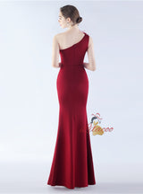 One Shoulder Split Feather Prom Dress