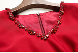 Red V-neck Long Sleeve Mother Of The Bride Dress