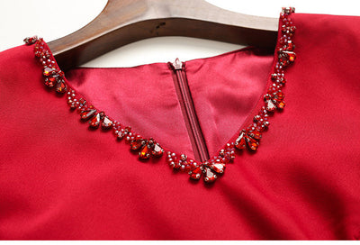 Red V-neck Long Sleeve Mother Of The Bride Dress