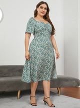 Square Neck Split Long Floral Dress