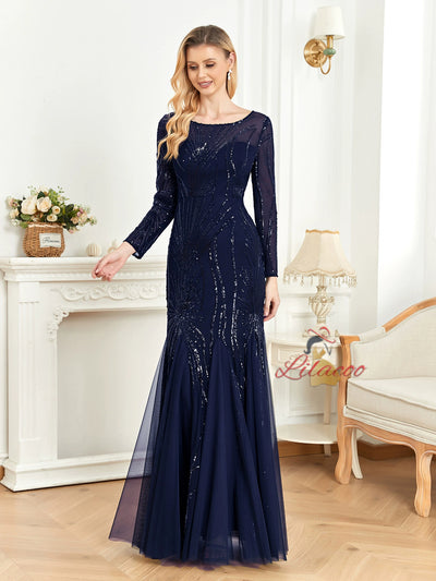 Black Long Sleeve Sequins Prom Dress