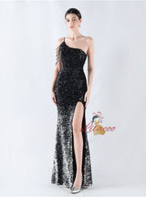 Sequins Straps Split Prom Dress