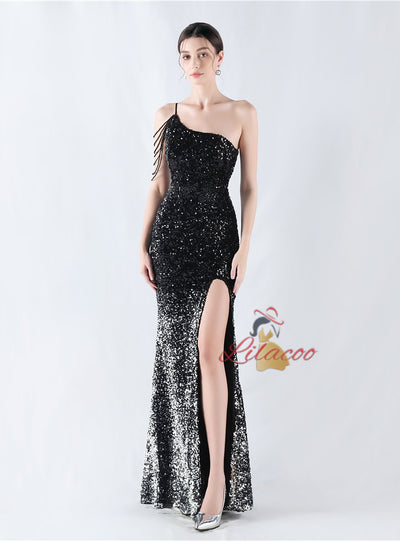 Sequins Straps Split Prom Dress