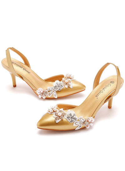 Shallow White Lace Beaded Stiletto Sandals