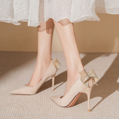 Women Suede Butterfly Stilettos Heels