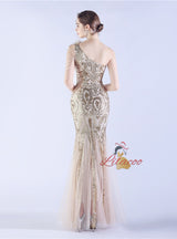 Mermaid Sequins One Shoulder Beading Prom Dress
