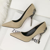 Metal Hollow Suede Stiletto Heels Shoes