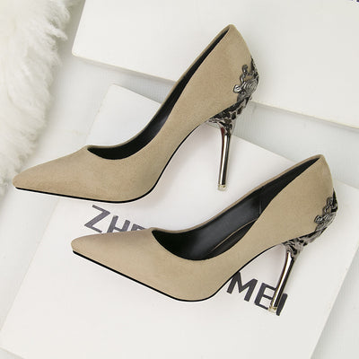 Metal Hollow Suede Stiletto Heels Shoes