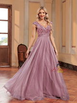 V-neck Sequin Tulle Prom Dress