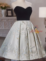 Black Velvet Strapless Pearls Homecoming Dress