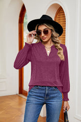 Solid Color V-neck Loose Long Sleeve T-shirt