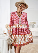 Vacation and Leisure Bohemian Long Sleeve Print Dress
