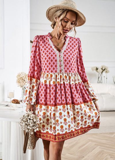 Vacation and Leisure Bohemian Long Sleeve Print Dress