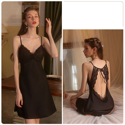 Deep V Lace Leisure Suspender Nightdress