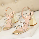 Thick-heeled Rhinestone Transparent Sandals