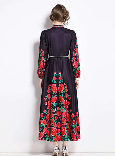 Palace Style Flower Single-breasted Dress