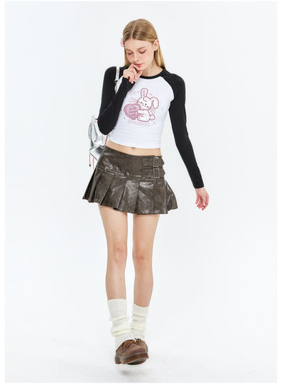 Embroidered Rabbit Long Sleeve Short T-shirt