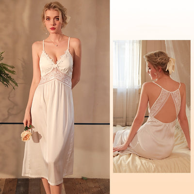 Ice Satin Suspender Lace Nightgown