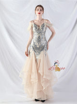 Mermaid Tulle Sequins Spaghetti Straps Prom Dress