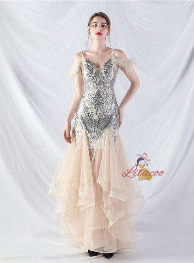 Mermaid Tulle Sequins Spaghetti Straps Prom Dress