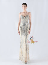 Spaghetti Straps Sequins Beading Prom Dress