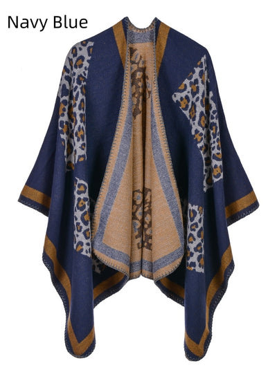 Ladies Leopard Cashmere Scarf Cloak
