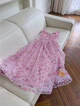 Pink Flower Sling Slim Dress