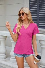 Solid Color V-neck Loose Short Sleeve T-shirt