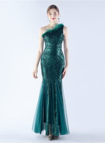 One Shoulder Mermaid Sequins Prom Dress