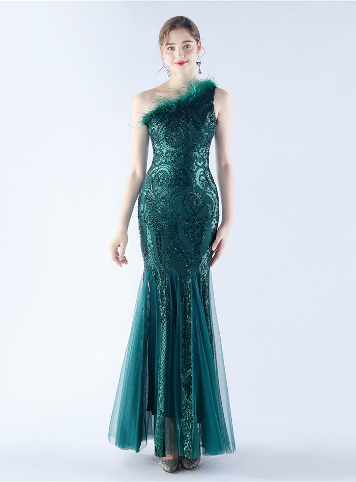 One Shoulder Mermaid Sequins Prom Dress