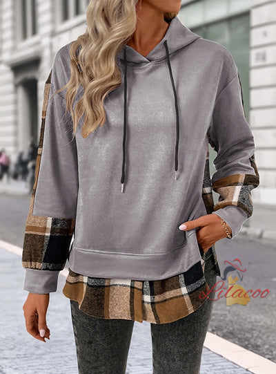 Retro Long Sleeve Plaid Stitching Fake Two Pieces Dress