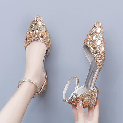Leisure Pointed Low Heel Rhinestone Bride Shoes