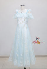 Embroidered Blue Backless Banquet Dress